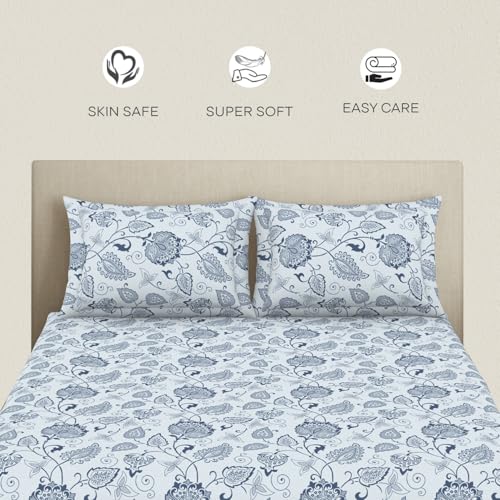 Image of Welspun Cotton Blend Bedsheet for Double Bed King Size with 2 Pillow Covers | Floral Print | Super Soft, Breathable & Skin Safe Bed Sheet | 274 x 274 cm | Ideal for Gifting & Festivals | Dark Green