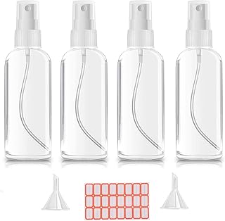 4 Pcs Spray Bottles, 100ml Clear Small Spray Bottle Empty Clear Fine Mist Spray Bottles Plasti Travel Atomiser Bottle Set, Small Refillable Liquid Containers