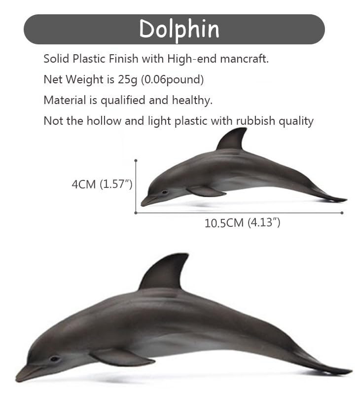 Image of SmilerSmile Dolphin Figurine Plastic Sea Creature Toy for Toddlers | Solid PVC Action Figure, Simulation Sea Animals, Educational Ocean Animal Model, Non-toxic Safe Bath Toy for Kids