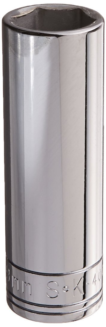 SKHand Tool Professional Tools 40019 1/2 in. Drive 6-Point Metric Deep Chrome Socket – 19 mm, Cold Forged Steel Socket with SuperKrome Finish, Made in USA