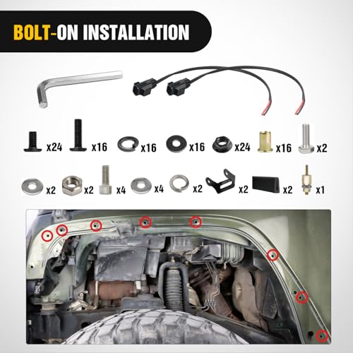 Image of Nilight JK Wide Flat Front Fender Flares Fit for 2007-2012 2013 2014 2015 2016 2017 2018 Jeep Wrangler JK JKU 2 /4 Door 2Pcs Off-Road Wheel Fenders Mud Guards w /LED Lights Turn Signal Lights DRL