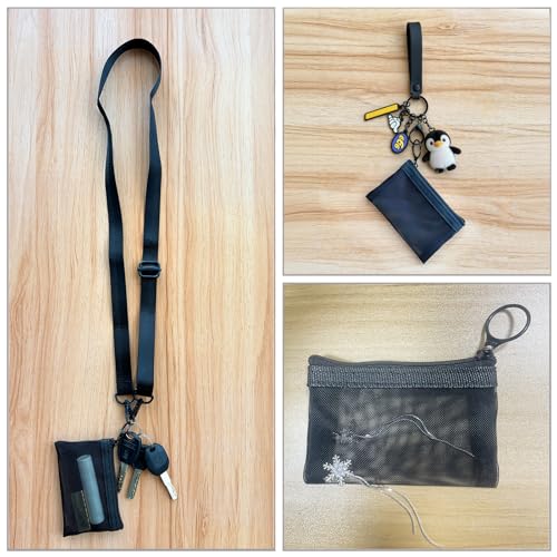 Image of Patu Mini Zipper Mesh Bags, 3 inch x 4 inch, Size XS / A8, 5 Pieces, Keychain Pouch Key Holder, Coin Purse, Clear Travel Kit Small Item Cosmetic Organizer, Black