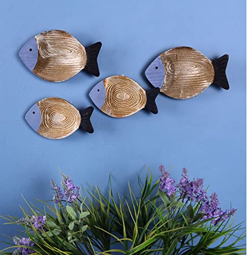 OECECR 2Pcs Wood Fish Nautical Beach Wall Decor, Wooden Hanging Coastal Wall Art Decor for Home, Lake House, Ocean Bathroom Decor - Blue - Image 2