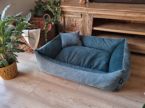 4L Textil Molly Cord Hundebett große Hunde Hundekörbchen aus Cord Hundekorb große Hunde waschbar Hundekissen XL (120x100 cm, Türkis)