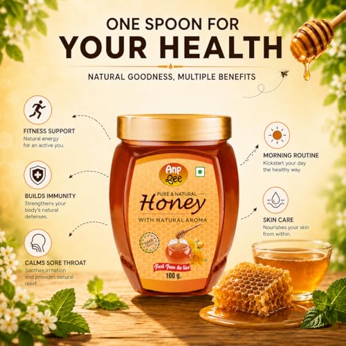 Image of ANP BEE Raw Natural Honey 2kg (100gm x 20Pcs), Lab Tested Pure Unprocessed Original Honey in Plastic Jar, No Added Sugar, Organic Honey for Tea, Skin Care & Wellness, Nature's Sweet Gift
