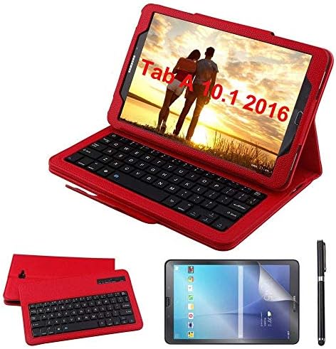 Galaxy Tab A 10.1 Keyboard Case with Screen Protector & Stylus, REAL-EAGLE PU Leather Case with Detachable Wireless Bluetooth Keyboard for Samsung Galaxy Tab A 10.1 2016 SM-T580/T585 Tablet, Black