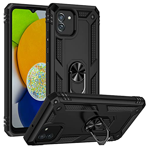 DINGXIN Galaxy A03 Case, Samsung A03 Phone Case, [Military Grade] Metal Ring Stand Car Mount Shockproof Protective Case for Samsung Galaxy A03 (Black)