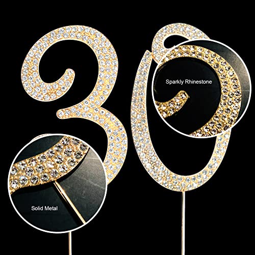 Number Cake Topper 30, Uniideco Gold Rhinestone Premium Metal Bling Bling Cake Decor, Sparkly Happy Birthday Wedding Anniversary Party Decoration Centerpiece #TOP4