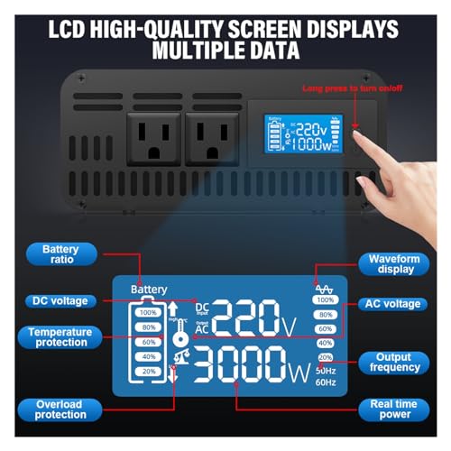 Onduleur sinusoïdal pur 1000W 24V convertisseur de tension CC CA avec écran LCD - 5