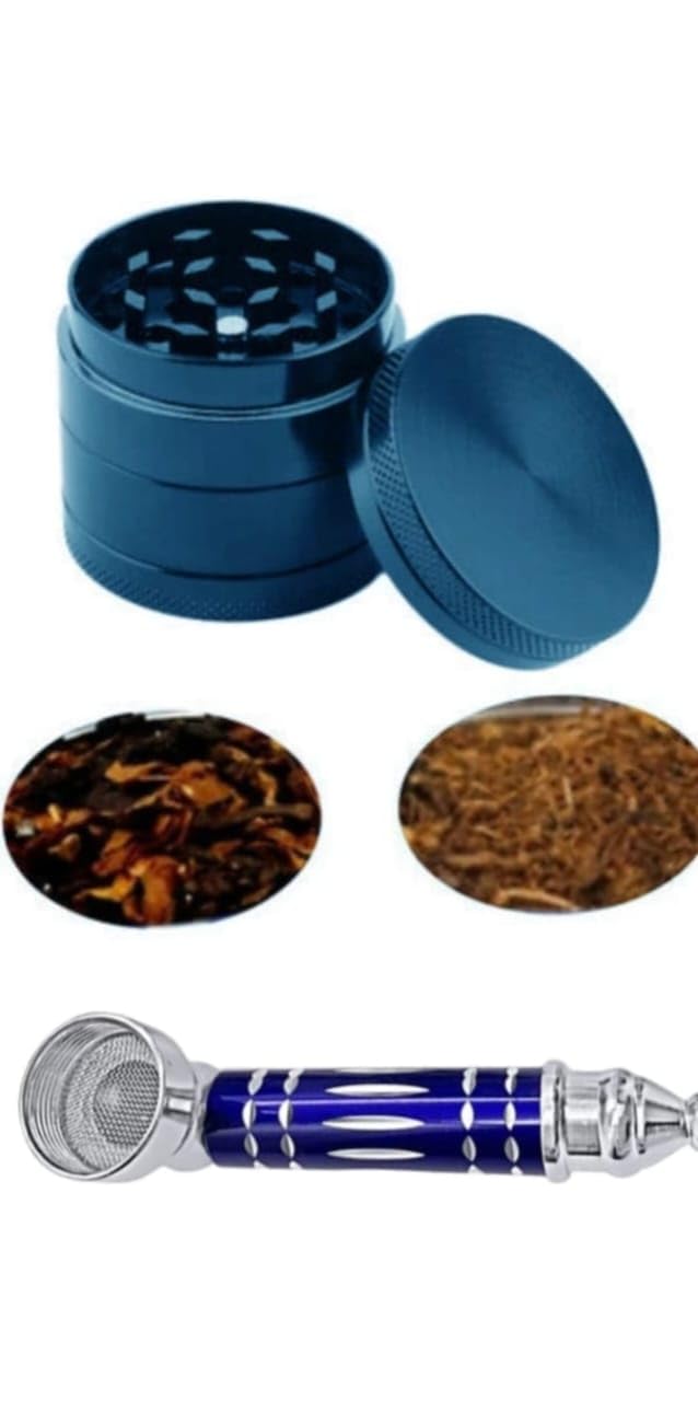 r.ceton crusher and metal pipe, 4 part classic metallic herb crusher, grinder medium with honey dust filter (blue)
