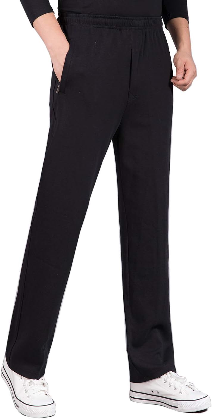 Locachy Men's Casual Cotton Jogger Sweatpant Elastic Waist Drawstring Zipper Front Straight Leg Athletic Pants