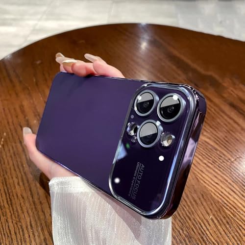 Coque iPhone 14 Plus ultra-mince en verre trempé violet avec protection caméra