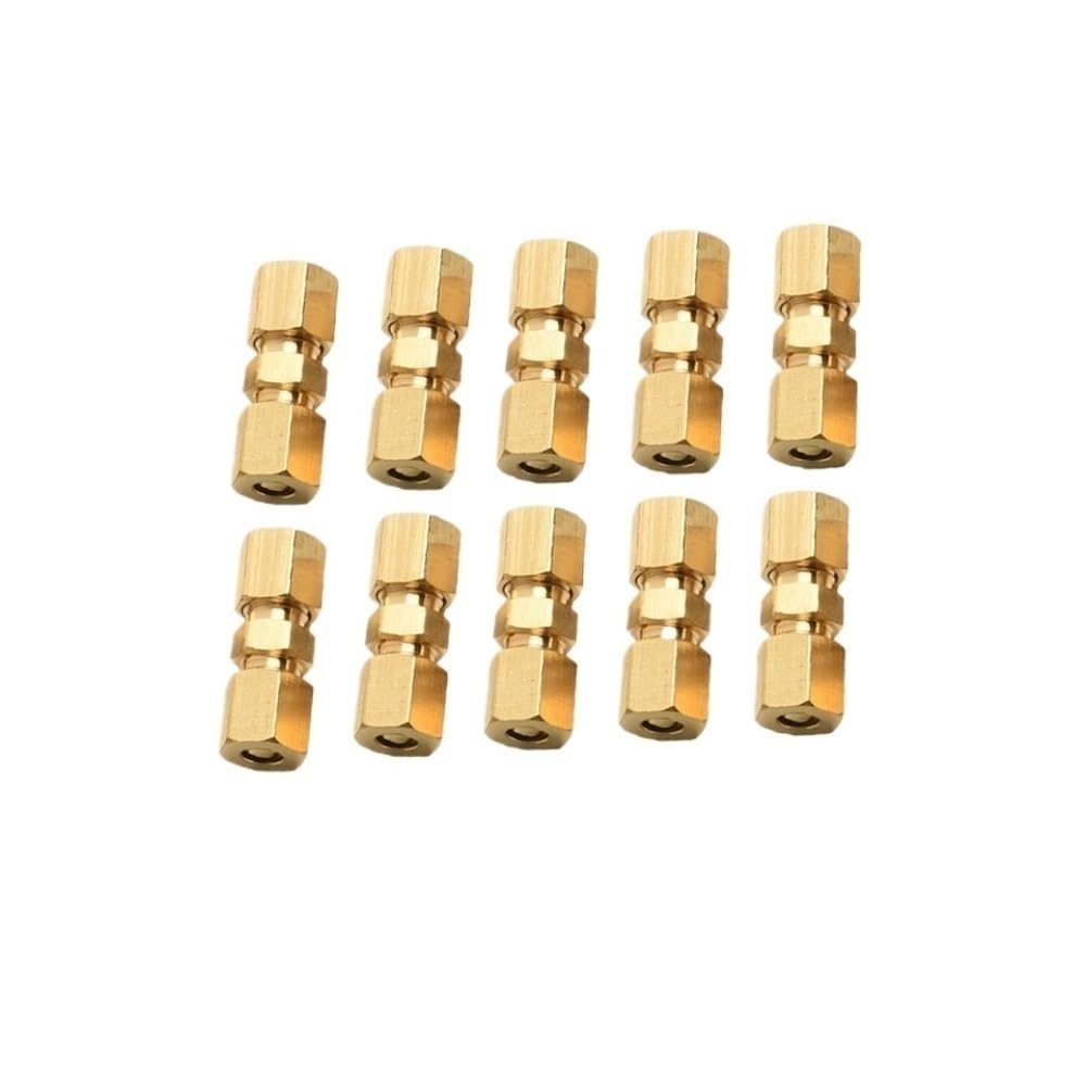 Llmwfa One Color Ferrule Tube Fitting 10Pcs Straight Brass Brake Line Compression Fittings, 3/8In Union Joints, Connectors(3/8Inch)