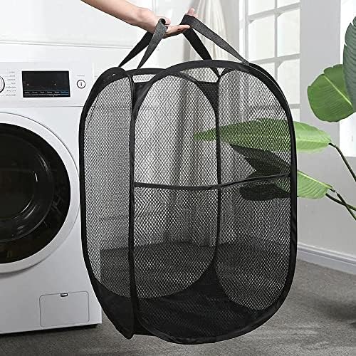 Laundry Baskets,2 Pack Black Laundry Hampers,Large Capacity Pop-Up Laundry Hamper,Foldable Mesh Washing Basket with Handles for Storage Clothes Toys in Bedroom, Bathroom