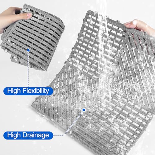 Image of ToLanbbt Modular Interlocking Cushion 12P 11.8 inch x 11.8 inch Interlocking Rubber Floor Drain Holes Non-Slip Splicing Drainage Mats for Deck, Shower, Kitchen, Drain Pool, Sauna Bath (Grey, 2 Rows Dots)