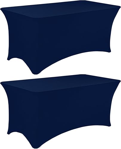 Miniatura 113 de Paquete de 3 manteles de elastano de 6 pies, lavables, resistentes a las arrugas, elásticos para mesas plegables, bodas, fiestas, cumpleaños