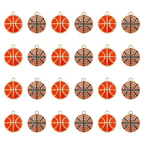 WATMTIN 24 Pcs Basketball Charms for Jewelry Making Enamel Rhinestone Basketball Pendant for Necklace Bracelet Earrings Making DIY Crafts Gift for Sports Day Birthday Baby Shower Wedding