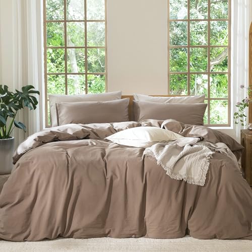 Image of MooMee Duvet Cover Set 100% Washed Cotton Linen Like Cal King | Relaxed Linen-like Texture. Soft, Breathable & Long-lasting Comfort. Lightweight. Hidden Zipper with 8 Interior Corner Ties