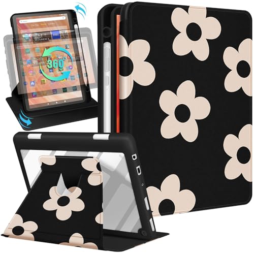 Étui portefeuille Amazon Fire HD 10 Kidcube fleuri 10,1 pouces avec rangement stylet