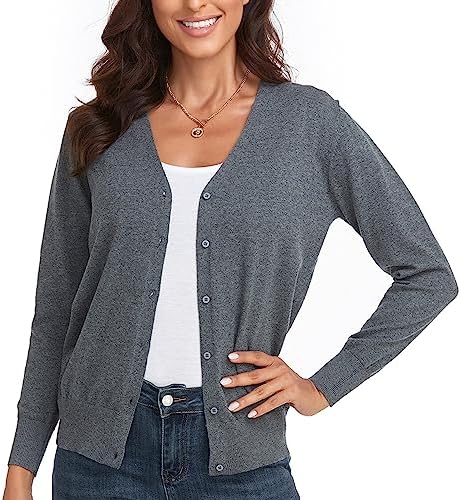 CUNYI Cardigan voor dames V-hals dames trui met lange mouwen