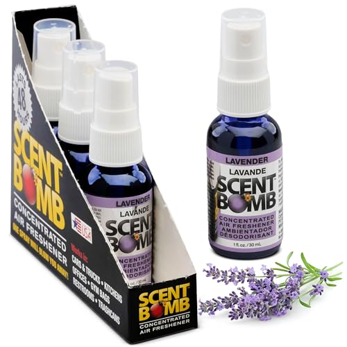 Image of Scent Bomb Air Freshener Spray, Long-Lasting Odor Eliminator - Effective Deodorizer for Home & Car, Fresh Room Spray for Kitchen, Bathroom & Smell Neutralizer - 1 oz Pack of 4, Lavender Scent