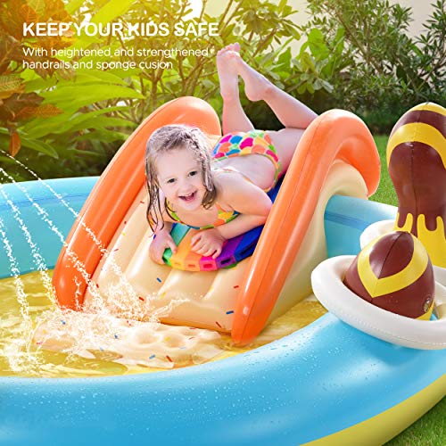 Inflatable Play Center, Kiddie Baby Pool, 98'' X 67'' X 32'', Kids Inflatable Pool With Slide For Garden, Backyard Water Park, Fountain Arch, Extra Thick, Easy Set Up For Ages 2+ Toddlers #TOP3
