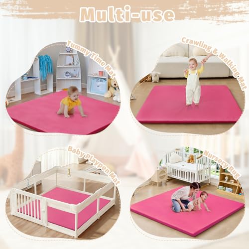 Image of Waterproof Baby Play Mat for Floor Memory Foam 47 * 47 Cushion Playpen Playmat Tummy Time Crawling Mat Nursery Rug Thick Pad Create Soft & Safe Area for Infants,Toddler,Kids,Hot Pink