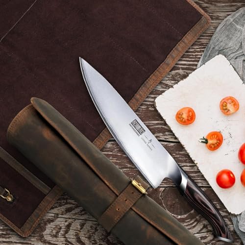 Image of ELIZO Leather Knife Roll Chef Knife Bag Professional Chef Knifes Roll Bag Travel Storage Carrying Case Wrap Holder Sheath Kitchen Carrier Protectors Sleeve Tool Chefs Gift Grizzly