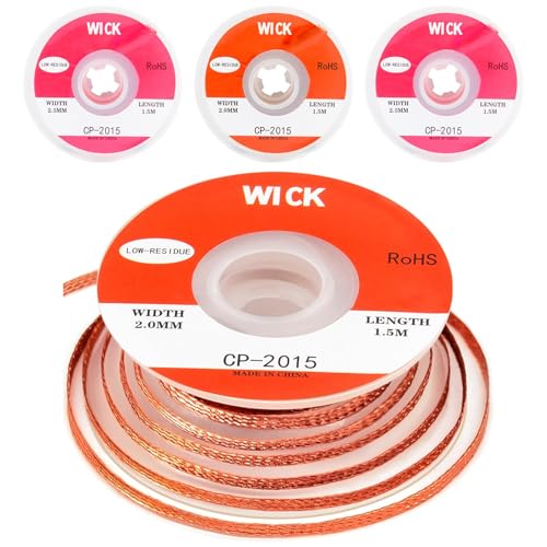 Image of 4-Pack Desoldering Wick Solder Wick Braid with Flux No-Clean Electronic, 2.0 /2.5mm Desoldering Wick & Soldering Wick For Solder Remover, Desoldering Braid Wire Roll (Total 20ft)