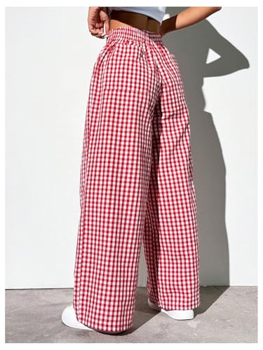 OYOANGLE Women's Gingham Wide Leg Y2K Long Pants2