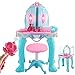 HIZLJJ Giochi di Fantasia Kids 2-in-1 Specchio da Toilette w/Giocattolo Asciugacapelli, Sgabello, Luci con Pianoforte e Il Trucco di Moda Accessori for Ragazze