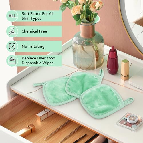 Homexcel Makeup Remover Cloth 12 Count (Pack Of 1), Reusable Makeup Remover Pads, Washable Ultra Soft Facial Cleansing Cloths For All Skin Types, 5 X 5 In, Green thumb #3