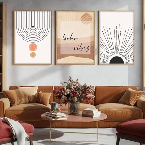 Image of ARTELLY Modern Boho Abstract Line Art Wall Decor, Set of 3 Framed Prints, Beige and White, 13x19 Inches, Geometric Design for Living Room, Bedroom Office Decoration Poster Wall Art Decor (BOHO 2)
