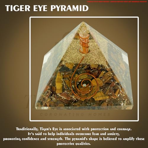 Image of Tiger Eye Crystal Pyramid (2 Inch) | Feng Shui & Vastu Correction | Crystal Pyramid for Positive Energy, Health, Good Luck | | Home & Office Decor | Gift | Study Table