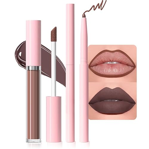 Miniatura 43 de evpct 1 lápiz delineador de labios retráctil y 1 juego de maquillaje de brillo de labios para dar forma y esculpir labios, morado ciruela, de larga