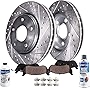Detroit Axle - 345mm Rear Drilled Slotted Rotors + Ceramic Brake Pads Replacement for Lexus LX570 Toyota Land Cruiser Sequoia Tundra - 6pc Set