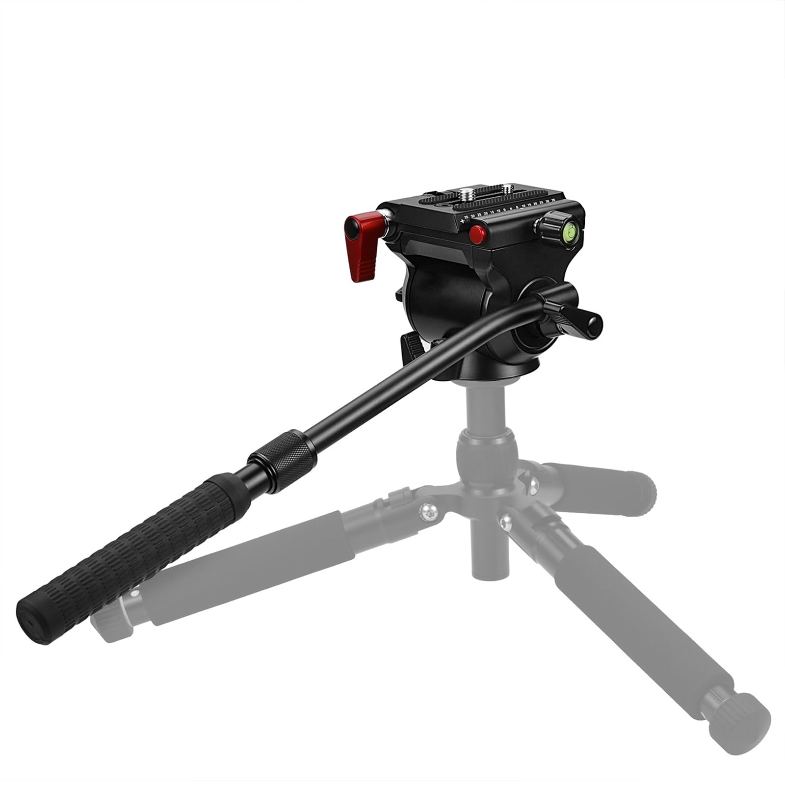 Cabeza de aluminio para trípode de cámara, amortiguador de fluidos de balance de resorte, función antivibración y cabezal de inclinación ajustable vertical para video