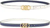 Cinto feminino de couro reversível de duas cores cinto fino moderno cintos elásticos finos com fivela dourada para vestidos jeans