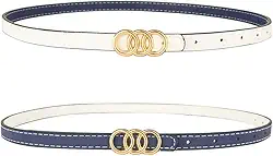 Cinto feminino de couro reversível de duas cores cinto fino moderno cintos elásticos finos com fivela dourada para vestidos jeans