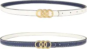Cinto feminino de couro reversível de duas cores cinto fino moderno cintos elásticos finos com fivela dourada para vestidos jeans