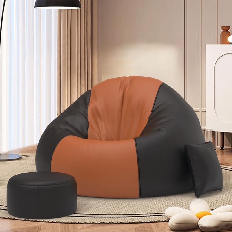 Image of Biggie Bean Bag 6XL Bean Bag Chair with Beans Filled - The Classics Bean Bag Sofa - Combo Set-Styled for Elegance with Free Cushion & Footrest (Matching Color : Xunox Tan-Brown-Black)