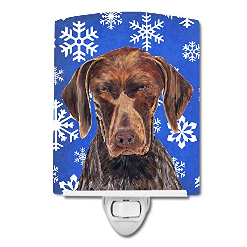 Image of Caroline's Treasures SC9395CNL German Shorthaired Pointer Winter Snowflakes Holiday Ceramic Night Light Compact, UL-Certified, Ideal for Bedroom, Bathroom, Nursery, Hallway, Kitchen, 6x4x3, Multicolo