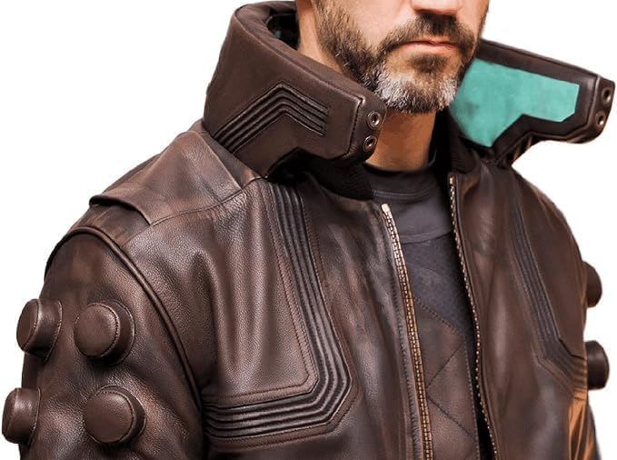 Image of Dusky Black Cyber Cosplay Samurai Gaming Punk Motorcycle Bomber Real Leather Jacket