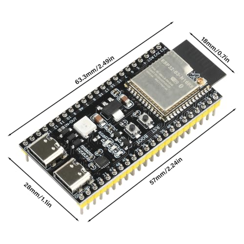 Image of ESP32 S3 N16R8 DevKitC-1 Development Board, 2PCS ESP32-S3 with Dual USB Type-C, WiFi Bluetooth 5.0 for Arduino,Antenna + IPEX Cable (2 Pack)