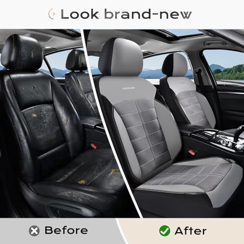 Image of Coverado Air Mesh Seat Cover, Car Seat Cover Full Set, 3D Breathable Seat Protectors Sports Carbon Fiber Design Airbag Compatible Comfort Universal for Most Cars, Van,Trucks, SUV, Grey