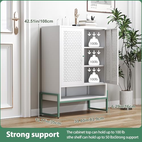 LEYNOT-Metal-Display-Cabinet-with-Adjustable-Feet-Magnetic-Door-and-3-Tier-ShelvesVersatile-Storage-for-Kitchen-Living-Room-Bathroom-or-Dining-RoomDurable-Space-Saving-Design LEYNOT Metal Display Cabinet with Adjustable Feet Magnetic Door and 3 Tier ShelvesVersatile Storage for Kitchen Living Room Bathroom or Dining RoomDurable Space Saving Design