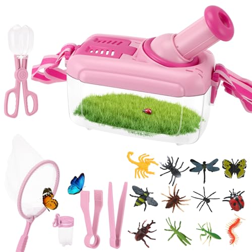 Quuylin 7 Piezas Kit de Captura de Insectos,Caja de Lupa de Insectos,Caja de Observación de Insectos,Kit Explorador Niños,Regalo para Niños Niñas (Rosa)