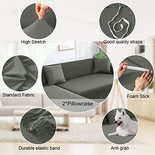 Naisi Sectional Couch Cover L Shape 2 Pieces Sofa Cover Soft Stretch Slipcovers With 2Pcs Pillowcases Furniture Protector Couch Covers 3 Seater + 3 Seater(Olive Green) #TOP2