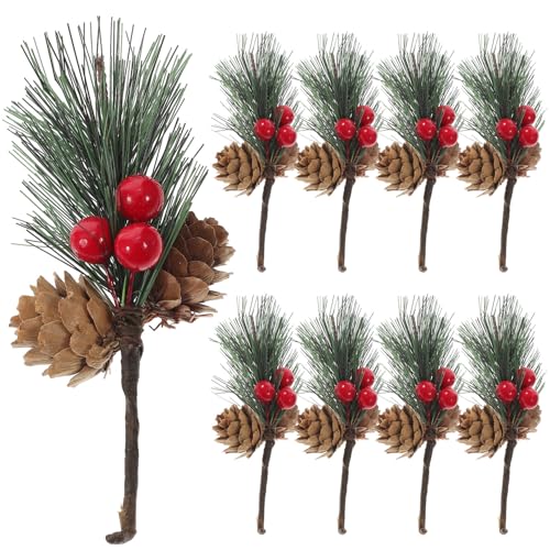 ZUNOXAZ 10 Pezzi Di Pigne Natalizie Decorazioni Per Ghirlande Bacche Rami Di Decorazioni Natalizie Finte Bacche Appese Ghirlande Di Pino Verde Finto Di Pino