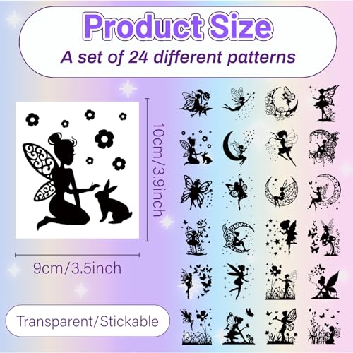CREATCABIN 24Pcs Fairy Silhouettes Stickers Mason Jar Cutouts Decals Waterproof Transparent PVC Lamp Films Lantern Jar Scrapbook Embellishment Supplies for Wall Windows Glass DIY Craft 3.5x3.9in - Image 2